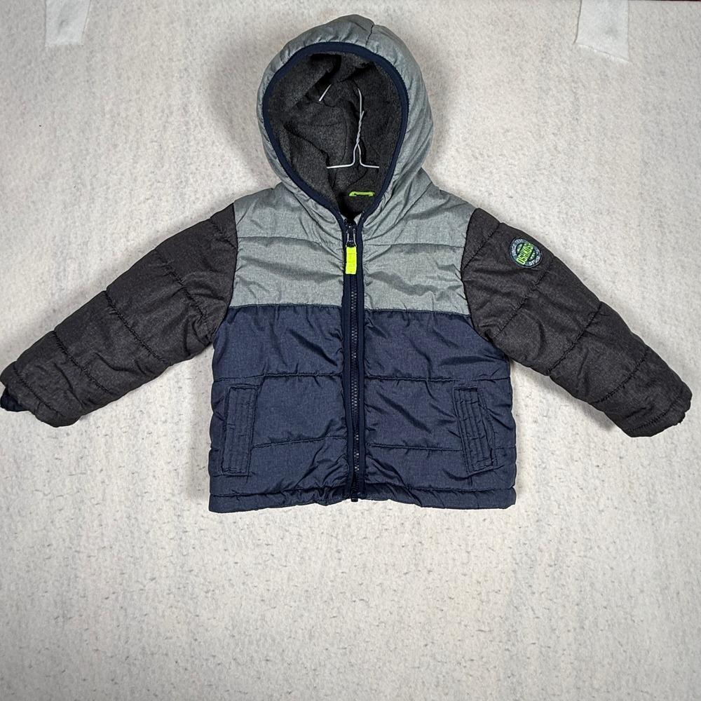 OshKosh Bgosh Toddler Boys Colorblock Puffer Jacket Grey Navy Blue 24M S/B217604